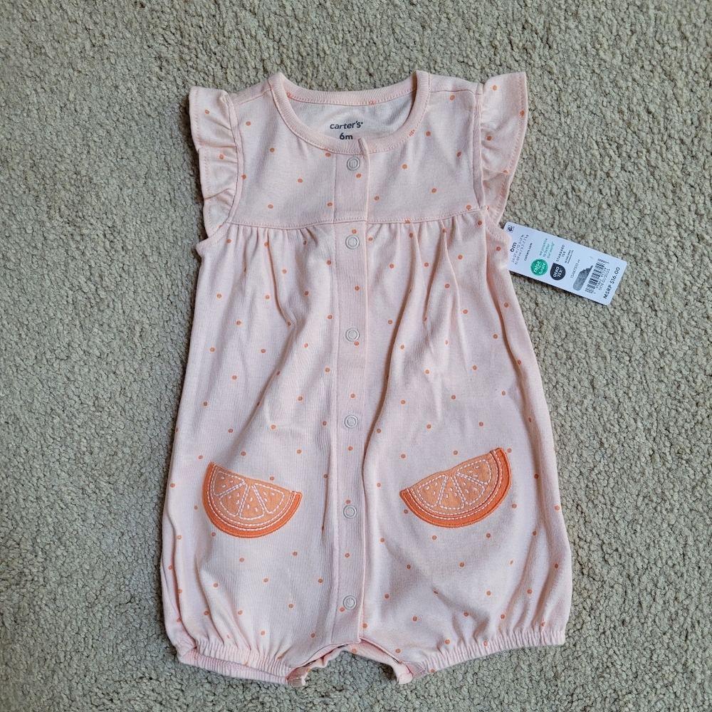 Carter's Orange Romper with Fruit Embroidery 6 Month